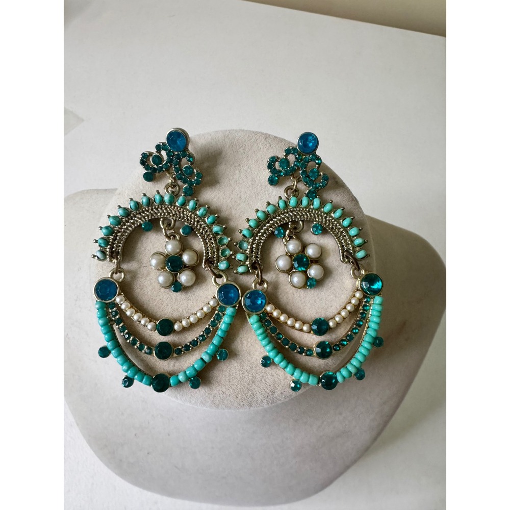 Stunning Turquoise Gemstone Chandelier Earrings‎ Dangle Statement Boho Chic